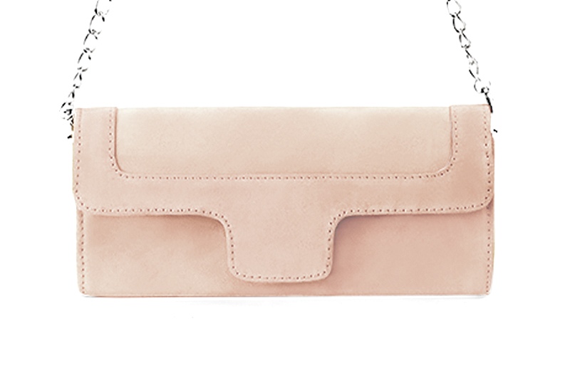 Dress clutch for wedding and parties in powder pink leather - Profile view